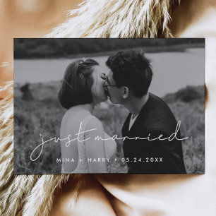 Just married Minimalist handwritten photo Announcement