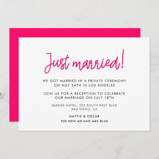 Just married Modern calligraphy announcement (Front/Back)