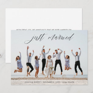 Just Married Modern Calligraphy Photo Wedding  Announcement
