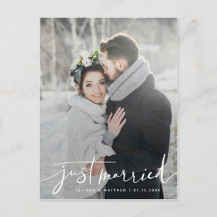 Just Married Modern Casual Script Wedding Announcement Postcard