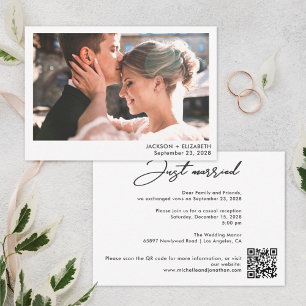 Just married modern elopement photo qr code card