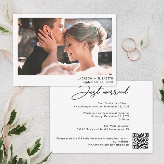 Just married modern elopement photo qr code card (Creator Uploaded)