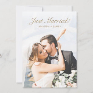 Just Married! Modern Gold Photo Elopement Wedding Announcement
