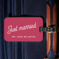 Just Married Modern Magenta Pink Honeymoon