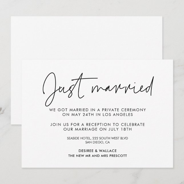 Just married Modern minimalist announcement (Front/Back)