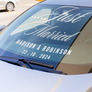 Just Married Modern White Script High Quality Car Window Cling