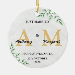 Just Married Monogram Names Mr & Mrs 2022 Ceramic Tree Decoration