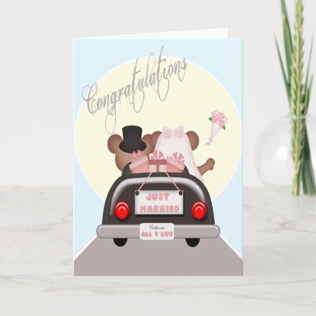 Just Married Mouse Bride and Groom Wedding Announcement (Front)