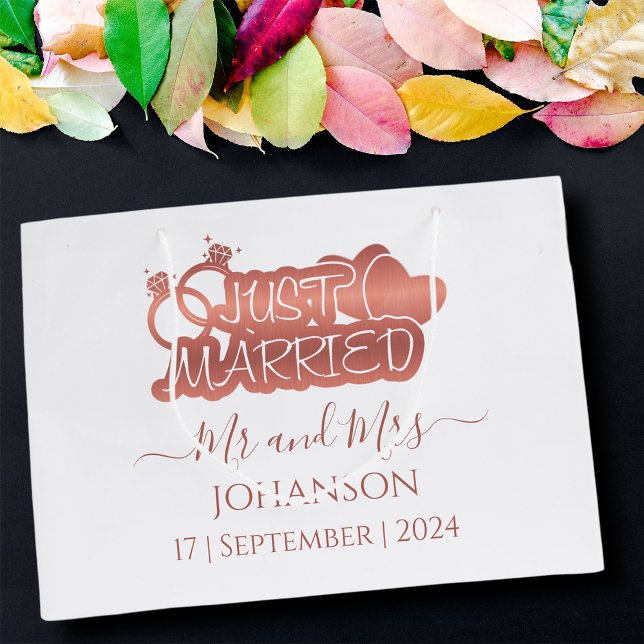 Just Married Mr and Mrs Rose Gold wedding favours Large Gift Bag (Creator Uploaded)