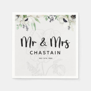 Just Married Mr. & Mrs.   Wedding Floral Monogram  Napkin
