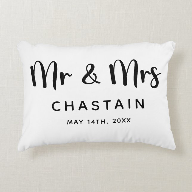 Just Married Mr. & Mrs. | Wedding Monogram  Decorative Cushion (Front)
