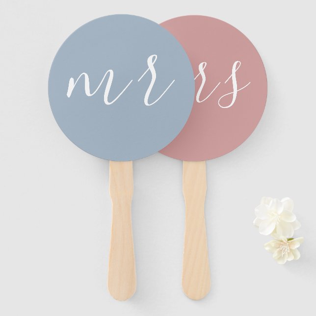 Just Married Mr. & Mrs. | Wedding Monogram  Hand Fan (Front and Back)
