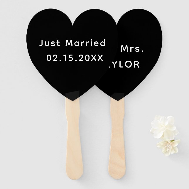 Just Married Mr. & Mrs. | Wedding Monogram  Hand Fan (Front and Back)