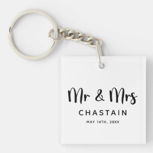 Just Married Mr. & Mrs.   Wedding Monogram  Key Ring