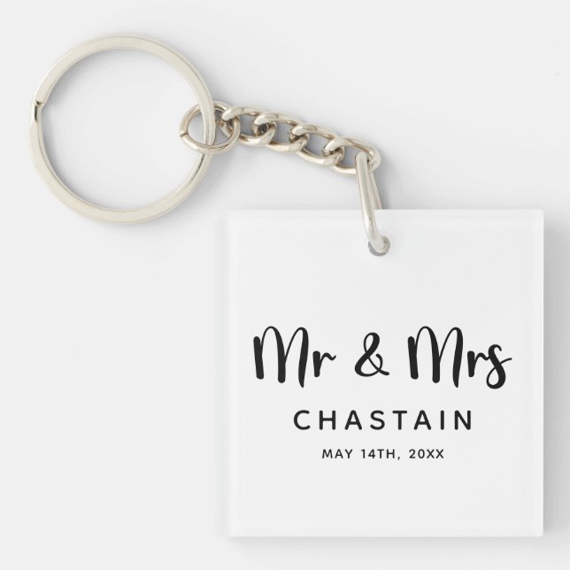 Just Married Mr. & Mrs. | Wedding Monogram  Key Ring (Front)