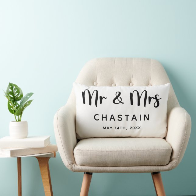 Just Married Mr. & Mrs. | Wedding Monogram  Lumbar Cushion (Chair)