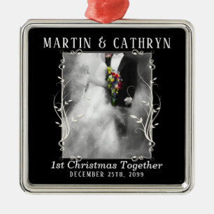 Just Married Name with Year 1st Christmas Metal Tree Decoration