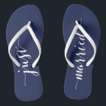 Just Married Navy Blue Wedding Party Flip Flops<br><div class="desc">Just Married simple navy blue wedding party flip flops with slim straps</div>