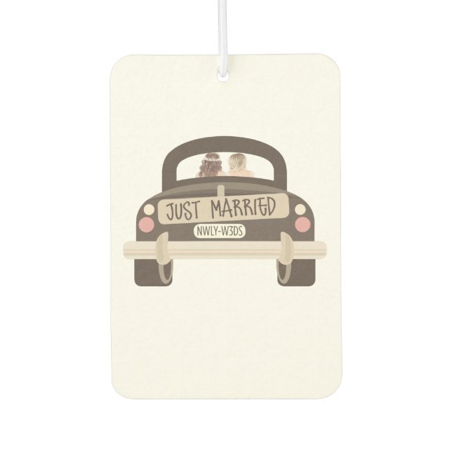 Just Married - newly weds - lesbian wedding gift Car Air Freshener (Front)