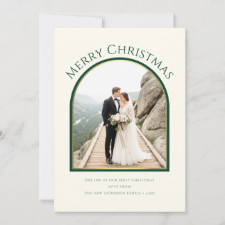 Just Married Newlywed Couple Arch Photo Christmas Holiday Card