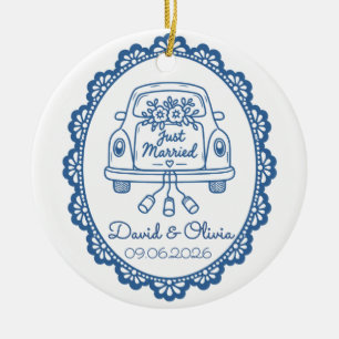 Just Married Newlywed Couple Names & Wedding Date Ceramic Tree Decoration