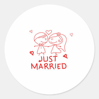Just Married Newlywed Couple Wedding Favour Design Classic Round Sticker