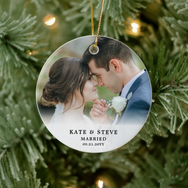Just Married Newlywed Photo Wedding Keepsake Ceramic Tree Decoration (Tree)