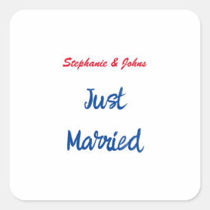 Just Married Newlyweds Custom Name Wedding Square Sticker