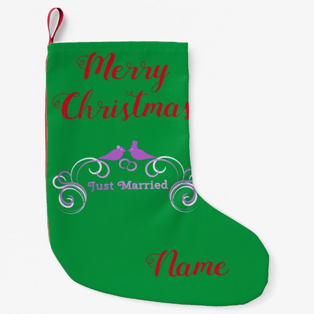 Just Married Newlyweds Thunder_Cove Small Christmas Stocking (Front)