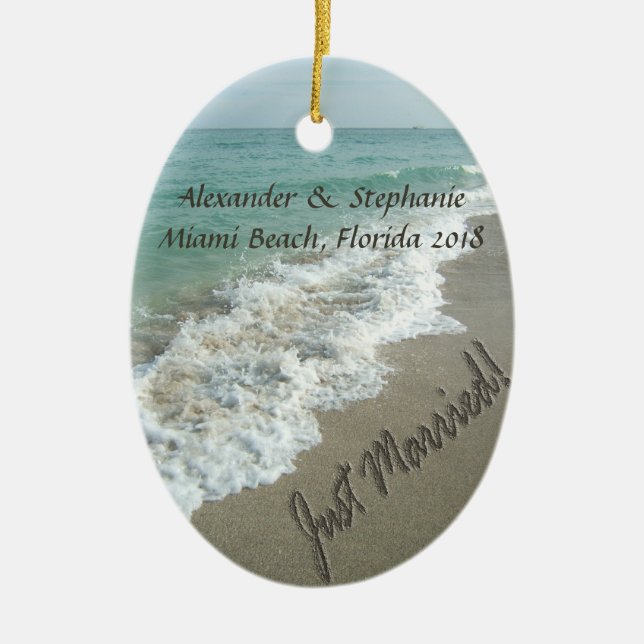 Just Married Ocean Surf Ornament (Front)