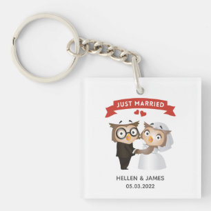 Just Married Owl Wedding   Key Ring