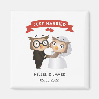 Just Married Owl Wedding Magnet