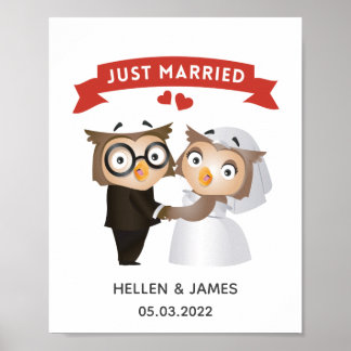 Just Married Owl Wedding Poster