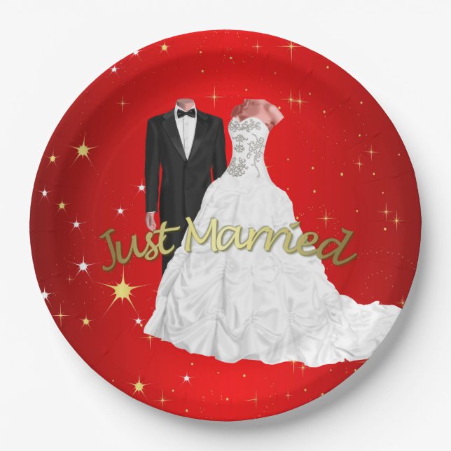 "Just Married"Paper Plates 9" (Front)