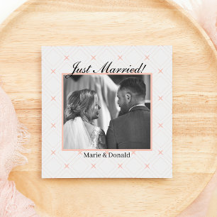 Just Married Pastel Peach and Cream Geometric Holiday Card