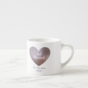 Just married pearl and purple heart wedding espresso cup