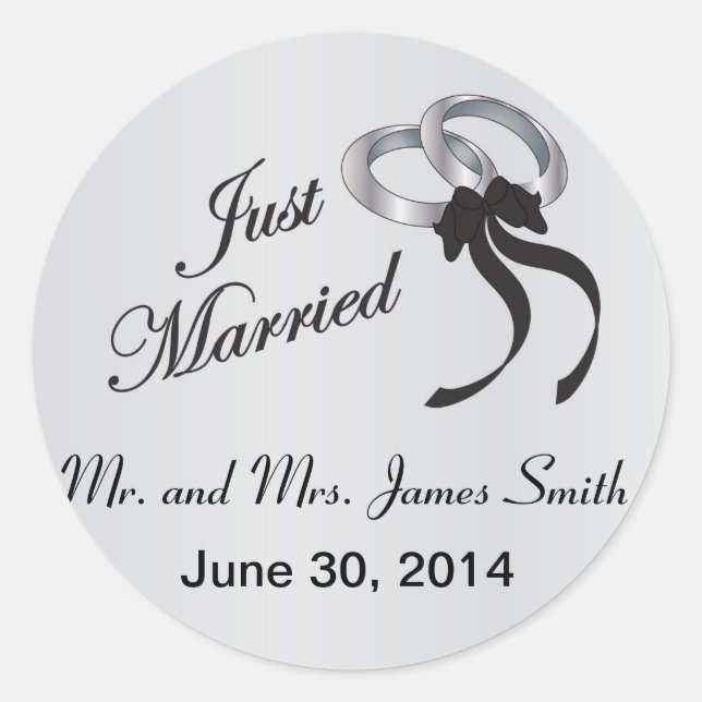 Just Married | Personalise Classic Round Sticker (Front)
