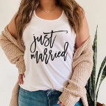 Just Married Personalised Typography Tank Top<br><div class="desc">Set off on your honeymoon with our super cute bride tank featuring "Just Married" on the front in black handwritten style brush marker typography lettering. Personalise the back with your choice of text -- we love it with "The New Mrs" and your new last name.</div>