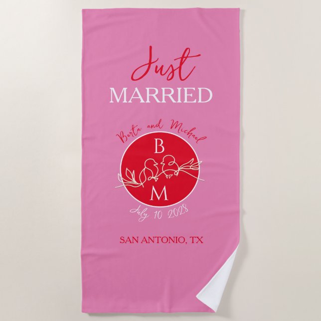 Just Married Personalised Wedding Beach Towel (Front)