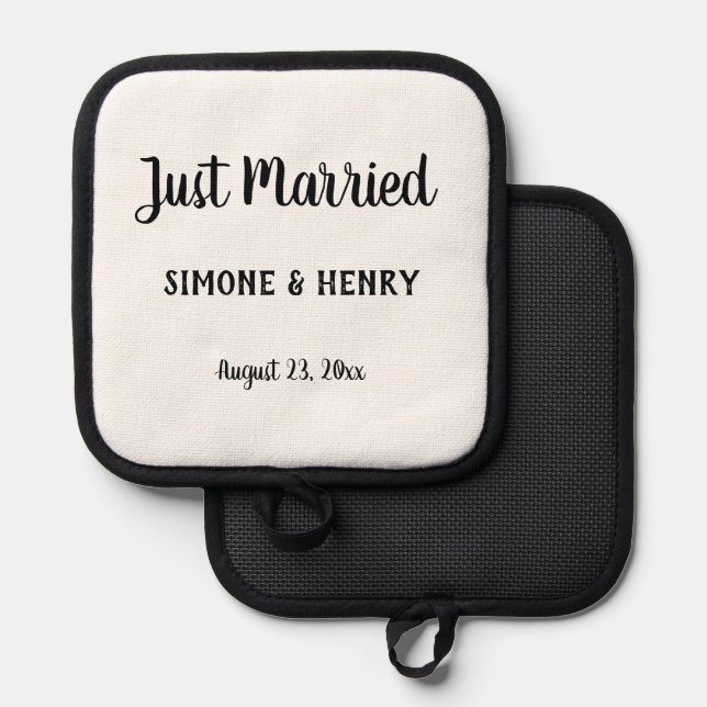 Just Married Personalised with Names Wedding Date Pot Holder (Front/Back)