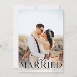 Just Married Photo Black Typography  Announcement