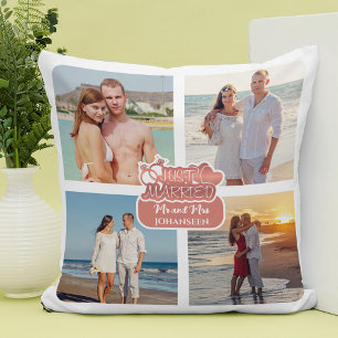 Just Married Photo Collage Wedding Family Gift Cushion