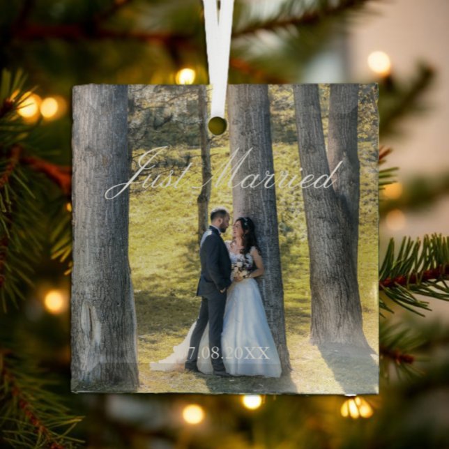 Just Married Photo Glass Tree Decoration (Creator Uploaded)