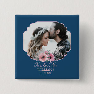 Just Married Photo Portrait Marriage Anniversary  15 Cm Square Badge