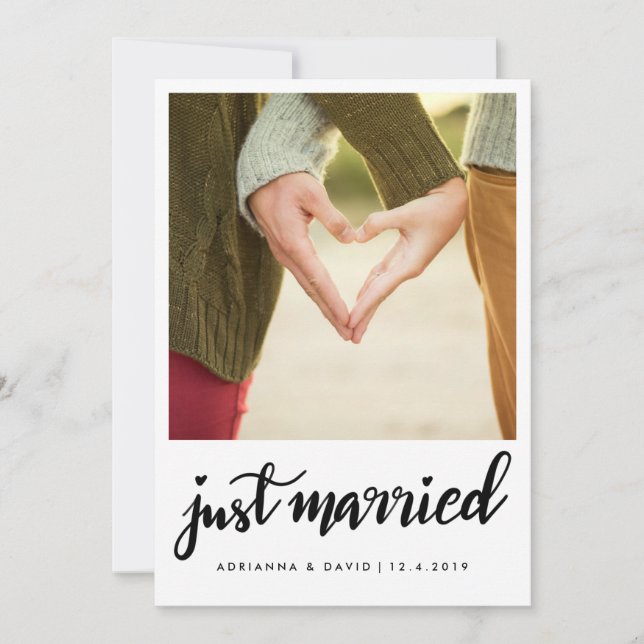 Just Married | Photo Wedding | Handwritten Script Announcement (Front)