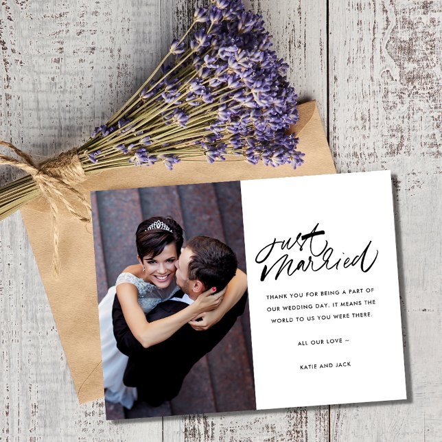 Just Married Photo Wedding Thank You Postcard (Just Married Photo Wedding Thank You Postcard)