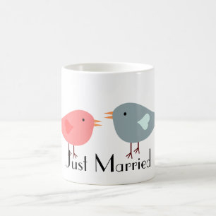 Just Married Pink and Blue Bird Couple Coffee Mug