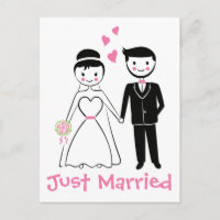 Just Married Pink Black Bride Groom Wedding