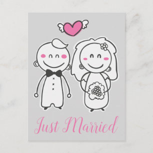 Just Married Pink Grey Wedding Bride & Groom Announcement Postcard