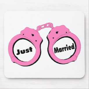 Just Married Pink Handcuffs Mouse Mat